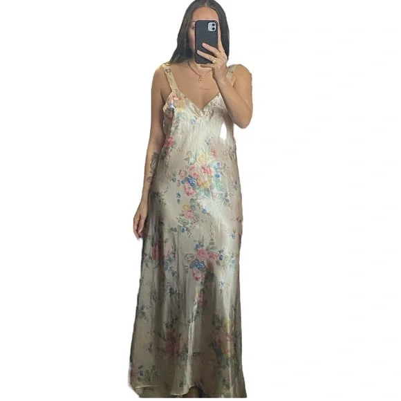 princess polly baby blue dress Vintage Victoria's Secret 90s 2000s satin slip floral maxi dress